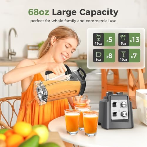 Blenders for Kitchen, Smoothie Blender, Professional Countertop Blender for Smoothies, 1800 Peak Watts, 68 Oz Large Capacity, for Ice Crush, Frozen... - Image 3