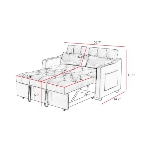 Grey Velvet Sofa Bed, Suitable for Living Rooms, Apartments, and Bedrooms - Image 3