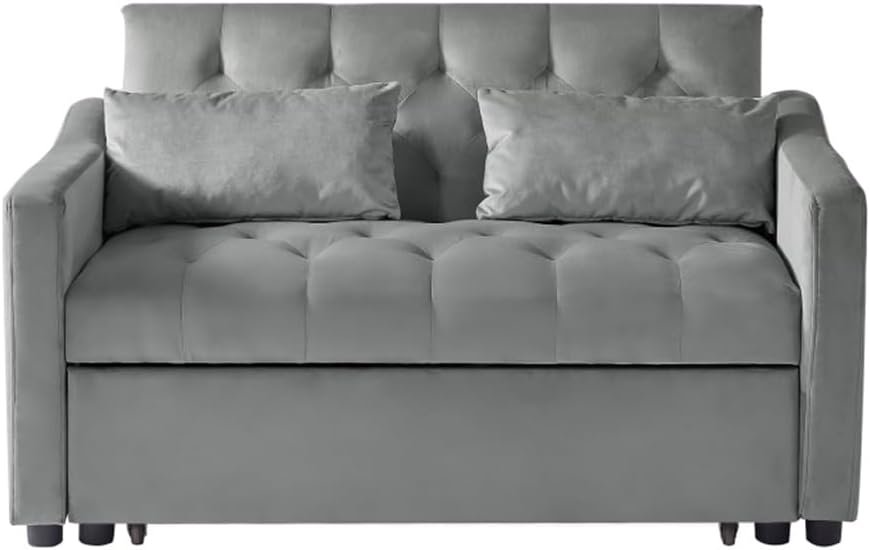 Grey Velvet Sofa Bed, Suitable for Living Rooms, Apartments, and Bedrooms