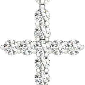 Natural Diamond Cross Pendant Necklace 1.00 Ctw 14K Gold Certified GH/SI2-I1