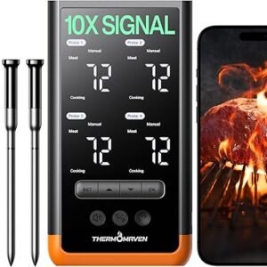 Wireless Bluetooth Smart Meat Thermometer: Standalone Base, WiFi Thermometer with Sub-1G, 6 Sensors NIST Certified Accuracy, 4 Probes, for Kitchen,...