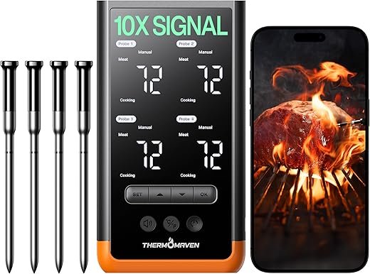 Wireless Bluetooth Smart Meat Thermometer: Standalone Base, WiFi Thermometer with Sub-1G, 6 Sensors NIST Certified Accuracy, 4 Probes, for Kitchen,...