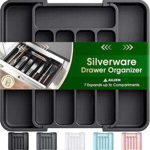 Aujen Silverware Organizer - Expandable Kitchen Drawer Organizer, Adjustable Utensil Organizer, Cutlery Tray for Forks, Knives, Multipurpose...
