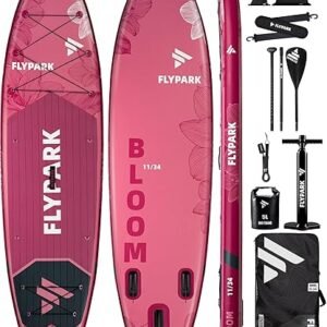 Flypark 11'x34 Inflatable Paddle Boards, Extra Wide SUP for 420lbs/3Adults, Yoga Stand Up Paddle Board, 110L Backpack, 15 D-Rings, Shoulder Strap,...