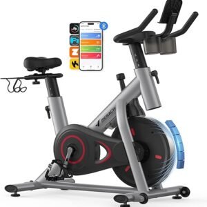MERACH Exercise Bike, Brake Pad Stationary Bike with Exclusive App, Low Noise Indoor Cycling Bike with 300lbs Weight Capacity, Tablet Mount and...