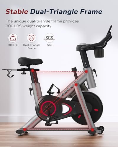 MERACH Exercise Bike, Brake Pad Stationary Bike with Exclusive App, Low Noise Indoor Cycling Bike with 300lbs Weight Capacity, Tablet Mount and... - Image 3