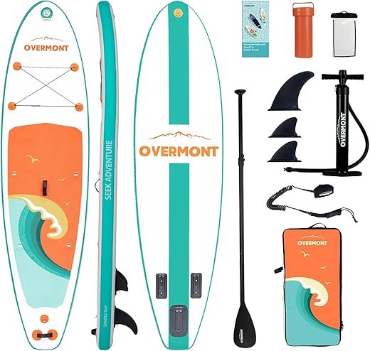 Overmont Inflatable Stand Up Paddle Board with Premium SUP Accessories, 10’6’’ Wide Durable Design, Non-Slip Stable Deck for Youth & Adults of All...