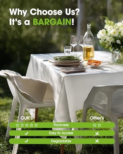 Pureegg Plastic Table Cloth Disposable 10 Pack, 54 x 108 Inch Table Cloths, Party, Picnic, Wedding, Decorative Tablecloths, Rectangle, White... - Image 6