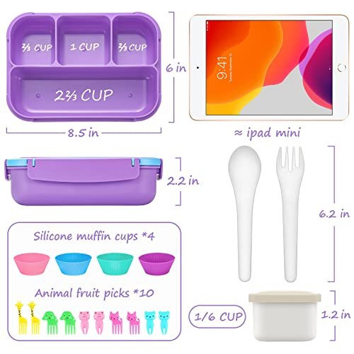 QQKO Bento Lunch Box for Kids Girls Boys, Toddler Kids Lunch Boxes for School, Lunch Containers for Adults with 4 Compartments, Sauce Container,... - Image 2