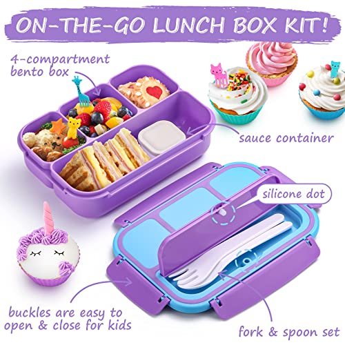 QQKO Bento Lunch Box for Kids Girls Boys, Toddler Kids Lunch Boxes for School, Lunch Containers for Adults with 4 Compartments, Sauce Container,... - Image 3