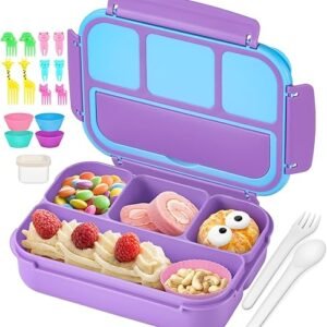 QQKO Bento Lunch Box for Kids Girls Boys, Toddler Kids Lunch Boxes for School, Lunch Containers for Adults with 4 Compartments, Sauce Container,...