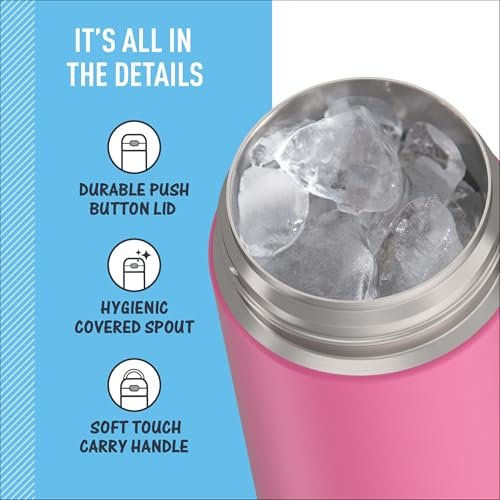 THERMOS FUNTAINER 16 Ounce Stainless Steel Vacuum Insulated Bottle with Wide Spout Lid, Neon Pink - Image 4