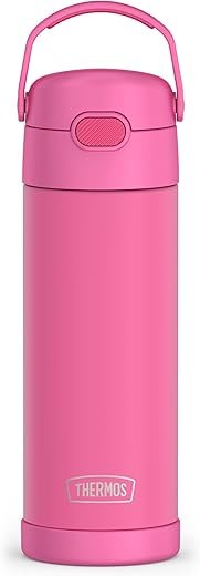 THERMOS FUNTAINER 16 Ounce Stainless Steel Vacuum Insulated Bottle with Wide Spout Lid, Neon Pink