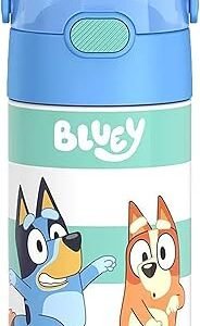 THERMOS FUNTAINER Water Bottle with Straw - 12 Ounce - Kids Stainless Steel Vacuum Insulated Water Bottle with Lid, Bluey