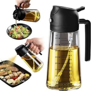 TrendPlain 16oz/470ml Glass Olive Oil Sprayer for Cooking – 2 in 1 Olive Oil Dispenser Bottle for Kitchen Gadgets and Air Fryer Accessories, Salad,...