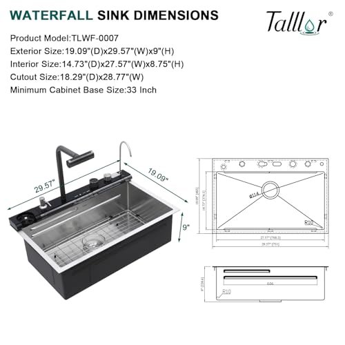 30 Inch Luxury Waterfall Kitchen Sink - Multifunctional Workstation Topmount Smart Kitchen Sink with Digital Display 16 Gauge Stainless Steel... - Image 3