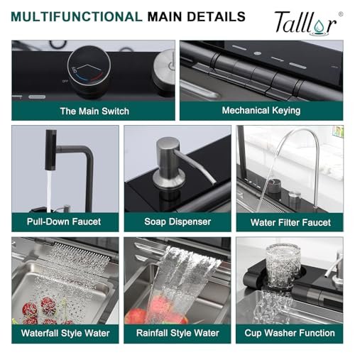 30 Inch Luxury Waterfall Kitchen Sink - Multifunctional Workstation Topmount Smart Kitchen Sink with Digital Display 16 Gauge Stainless Steel... - Image 5