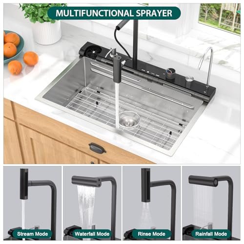 30 Inch Luxury Waterfall Kitchen Sink - Multifunctional Workstation Topmount Smart Kitchen Sink with Digital Display 16 Gauge Stainless Steel... - Image 7