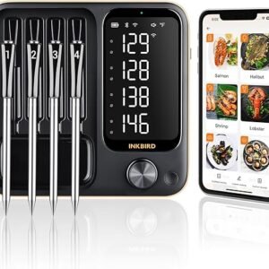 4-Probe WiFi Wireless Meat Thermometer with 360°Readable LCD Standalone Base, WiFi and Bluetooth 5.3 Unlimited Range, IPX8 Waterproof Food Kitchen...