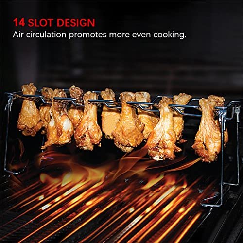 BBQ Grill Rack 14 Slots Stainless Steel Barbecue Drumsticks Holder Oven Roaster Stand with Drip Pan Tools(D) - Image 2