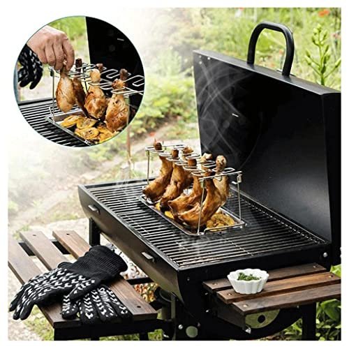 BBQ Grill Rack 14 Slots Stainless Steel Barbecue Drumsticks Holder Oven Roaster Stand with Drip Pan Tools(D) - Image 5