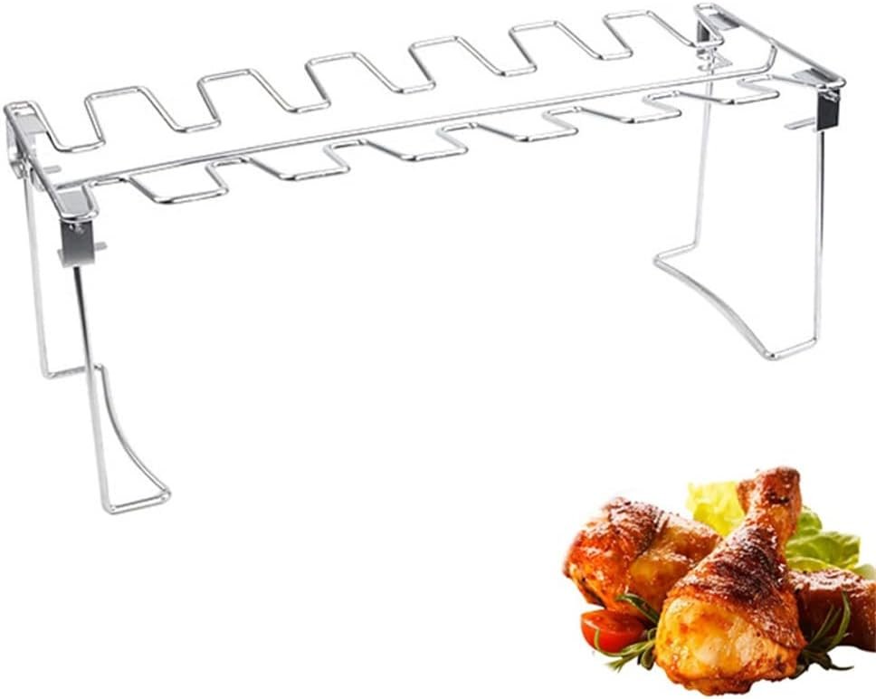 BBQ Grill Rack 14 Slots Stainless Steel Barbecue Drumsticks Holder Oven Roaster Stand with Drip Pan Tools(D)