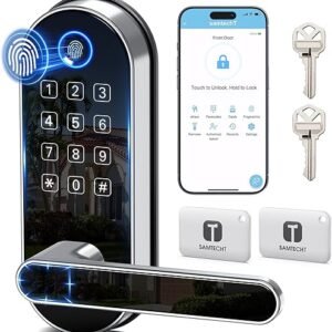 Bluetooth Fingerprint Smart Lock with Handle & Keypad – Fits Most US Doors, DIY Install, Keyless Entry: Code, FOB, Auto-Lock. Ideal for Home,...