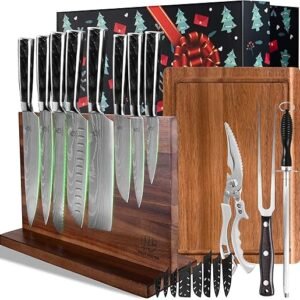 Dragon Knife Gifts13pcs gift box Knife Set with Magnetic Knife Block Holder,Cutting Boards,kitchen Scissors,turkey fork&sharpening rod,Kitchen...