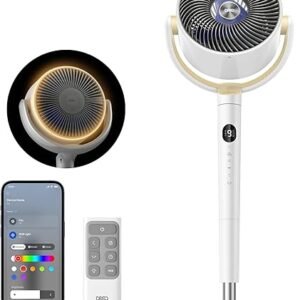 Dreo Smart Fan for Bedroom, 120° +120° Omni-Directional Oscillating Fans, 90ft Quiet Pedestal Fan with RGB Light, 9 Speeds, 6 Modes, 20dB, 8H...