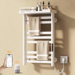 ENZE Smart Heated Towel Rack, 8-Bar Wall-Mounted Electric Towel Warmer with Shelf, Wi-Fi App Control, Adjustable Temperature & 24H Timer, Low...