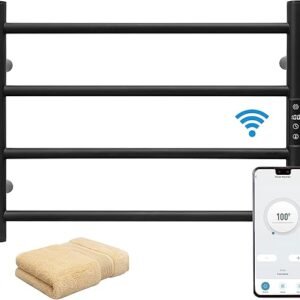 KEG Smart WiFi Towel Warmer Wall Mounted with Built-in Timer and Temperature Adjust Control, 4 Bars Electric Stainless Steel Heated Towel Racks for...