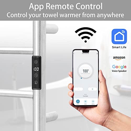 KEG Smart WiFi Towel Warmer Wall Mounted with Built-in Timer and Temperature Adjust Control, 4 Bars Electric Stainless Steel Heated Towel Racks for... - Image 2