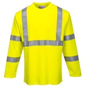 Portwest FR96 FR Long Sleeve Safety Work T Shirt in Reflective Hi Vis ASTM ANSI, Large