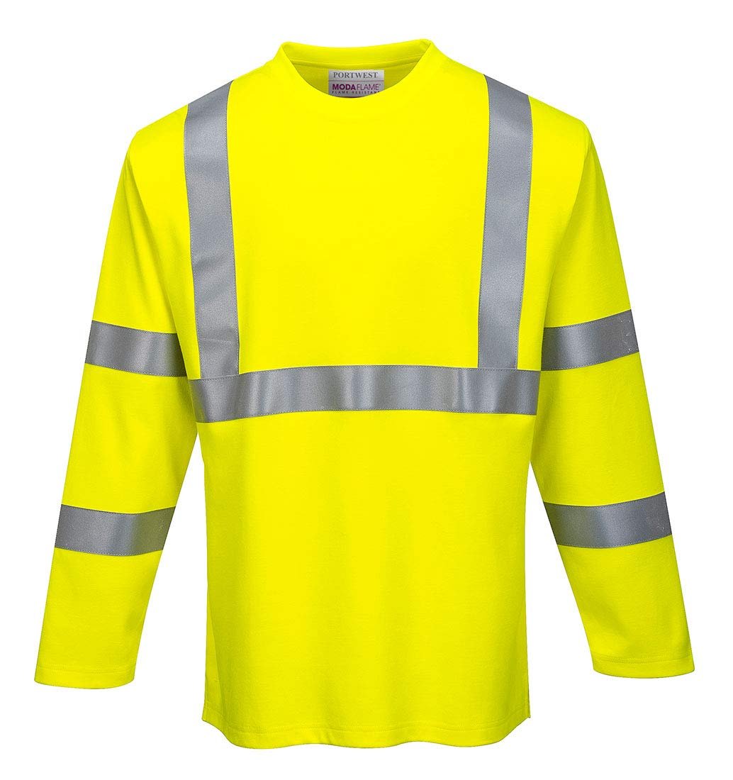 Portwest FR96 FR Long Sleeve Safety Work T Shirt in Reflective Hi Vis ASTM ANSI, Large