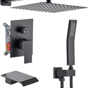 Rainfall Shower System with Tub Spout，Bathroom Rain Shower Head 10 Inch， Three-functions Shower Faucet Set Luxury Rain Shower Head Set，Shower...