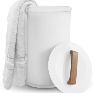 SAMEAT Heated Towel Warmers for Bathroom - Large Towel Warmer Bucket, Wood Handle, Auto Shut Off, Fits Up to Two 40"X70" Oversized Towels, White