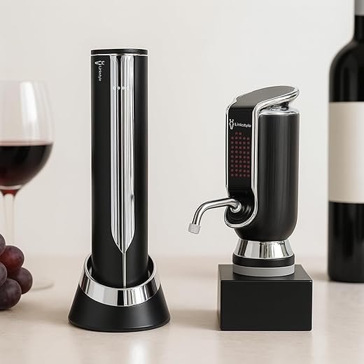VINOWAKE Deluxe Wine Gadget Duo – TRIOVINO 3-in-1 Electric Wine Aerator + OPENERO Electric Wine Opener (Silver Bundle)