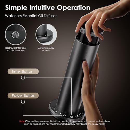 Waterless Essential Oil Diffuser,Aromatherapy Diffusers,Scent Diffusers for Home,Large Room, Hotel Scent Diffuser, 1000sq.ft, Aroma Diffusers (Black) - Image 6